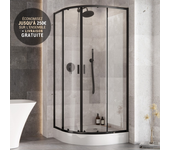 Cabina de ducha 80x80cm negro semicircular zarya black - con plato blanco alex y sifón free