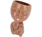 Maceta con forma de cara de niña con ojos cerrados para el hogar, jardín y oficina (c