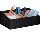 Relaxdays organizador de escritorio con 12 compartimentos, ajustable, bambú y mdf, para baño, 12x30x18 cm, negro/natural