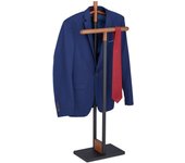 Relaxdays galán de noche de acero y madera de haya, para chaqueta y pantalón, 112x47x20 cm, mozo perchero, negro/marrón