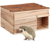 Relaxdays casa erizo, madera, caseta roedores con suelo, a prueba de gatos, casita para hibernación, 21x40x30cm, natural