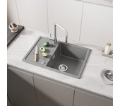 Cecipa fregadero encastrable max 1 seno con escurridor, cuarzo y resina, gris 65x45cm fregadero de cuarzo de 1 seno fregadero de cocina de granito
