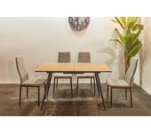 Mesa de comedor extensible fabricada en melamina - acabado roble, 140-180 cm x 80 cm, patas metálicas negras