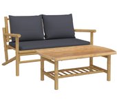 Set de muebles de jardín 2 piezas bambú con cojines gris oscuro