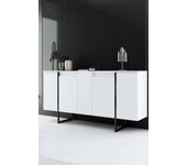 Aparador betel, bufé de salón, aparador de salón, despensa de cocina, 160x35h80 cm, blanco y negro