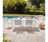 Mesa de jardín y 6 sillas de metal blanco, palavas - oviala