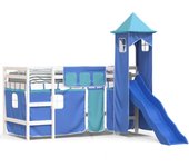 Cama alta para niños | cama individual con torre madera pino azul 80x200 cm cfw52219