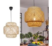Lámpara colgante de mimbre tarta ø45cm - artesanal, e27, soporte de madera, altura ajustable