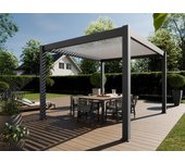 Pérgola autoportante bioclimática de aluminio 3x4m - 12m² - gris - lamas orientables de 0 a 120° - eclipse