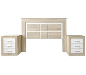 Bricoexpo - pack cabecero de 160 x 120 cm + 2 mesitas de noche | dormitorio completo | color cambria y blanco (para cama de 135-140 o 160)