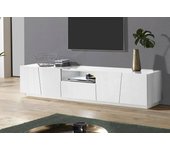 Mueble tv paul, aparador bajo de salón, base para soporte para televisión, 100% made in italy, 220x43h46 cm, blanco brillo