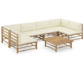 Vidaxl set de muebles de jardín 7 piezas bambú y cojines blanco crema