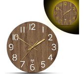 Reloj radiopilado ? luces led blancas cálidas ? movimiento silencioso ? inalámbrico ? efecto madera maciza ? agujas doradas ? interruptor oculto
