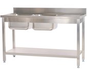 Cleiton® fregadero de acero inoxidable de 2 senos con escurridor derecha 1600x700x850 mm desmontable | pica industrial con patas | pila lavadero