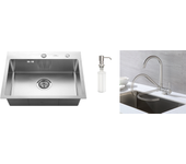 Auralum max fregadero cocina 1 bandeja 55*45cm con dispensador jabón+mezclador cocina de acero inoxidable 304 plegable giratorio a 360°,modelo ue