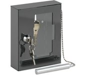 Relaxdays caja para llave de emergencia, cajetín con ventana vidrio y rompecristales, cerradura, portallaves metal, gris