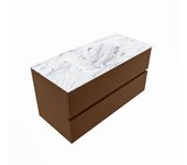 Mondiaz vica dlux 100cm mueble de baño color rust con 2 cajones. con lavabo cloud centro sin orificios color glace