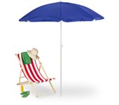 Relaxdays sombrilla playa, 160 cm ø, altura regulable, inclinable, protección uv, parasol con bolsa, balcón, azul