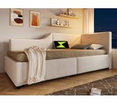 Cama contenedor 90x190cm - sofá cama de terciopelo - con luz de lectura y puertos de carga - con somier - beige