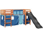 Cama individual | cama alta para niños con cortinas madera pino azul 90x190 cm cfw34746