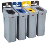 Rubbermaid juego de cuatro contenedores de reciclaje slim jim®: vertedero/papel/plástico/orgánico