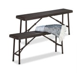 Relaxdays set 2 bancos plegables jardín, terraza y patio, efecto madera, plástico, banquillo camping 42x100x25cm, marrón