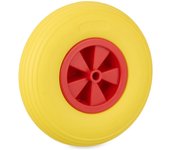 Relaxdays rueda de carretilla 3.50-6, llanta de plástico, maciza, de recambio, antipinchazos, hasta 100kg, amarillo/rojo