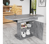 Mesa de comedor extensible ovalada para 4 a 6 cubiertos con estantes - l110/130xw70xh75cm - tablero de partículas - gris