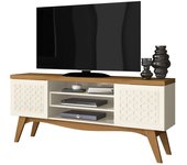 Mf - mueble tv liz 160 cm blanco roto y coral para televisor con almacenamiento elegante