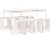 Mesa y taburetes altos jardín 9 pzas madera maciza pino blanco