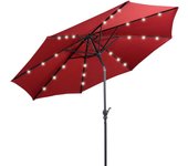 Costway sombrilla terraza exterior ø3m con 24 luces led solares, parasol inclinable con manivela, 8 costillas, sombriila jardin playa piscina exterior