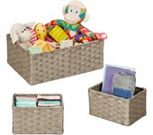 Relaxdays cestas de almacenaje tejidas de cuerda de papel, set de 3, 2 tamaños, para baño, armario y estantería, gris