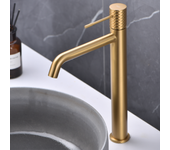 Imex - grifo monomando lavabo caño alto | grifo baño mezclador agua fria y caliente | serie génova | color oro cepillado