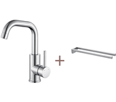 Auralum max mezclador lavabo,grifo lavabopivonte 360°,con aireador desmontable, cromado+porte-serviettes con dos brazos,para baño, 42cm,abrozado