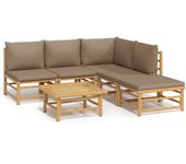 Set de muebles de jardín 6 piezas bambú con cojines gris taupé