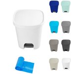 Cubo basura plástico apertura con pedal 25 litros | cubo reciclar mate 35x30x42 cm | 25 litros + bolsas (blanco)
