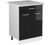Vicco mueble bajo de cocina r-line, negro brillo intenso, 60 cm et mármol