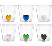 H&h set 6 bicchieri borosilicato cuore assortiti cc 300
