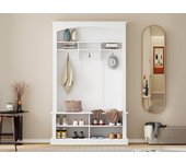 Guardarropa de entrada con perchero y banco para guardar zapatos - 120x40x190 cm - blanco