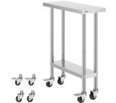 Vevor superficie de trabajo de acero inoxidable 76,2 x 30,5 x 95,5 cm, mesa de preparación de alimentos con 4 ruedas, 3 de altura regulable