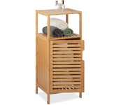 Relaxdays mueble de baño de bambú, 87 x 36,5 x 33 cm, estantería aseo estrecha con puerta, 2 baldas abiertas, natural