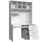 Mesa de oficina salmere 109, con un estante para teclado, con cajones, número de cajones: 3.00, 76x120x60cm, blanco brillante, blanco