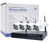 Kit de videovigilancia pni house wifi550 nvr 8 canales 1080p y 4 cámaras inalámbricas exteriores 720p, p2p, ip66