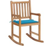 Maison exclusive - silla mecedora de madera maciza de teca con cojín azul