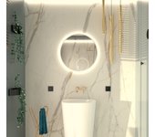 Round line led espejo redondo con marco blanco, 60 cm, interruptor y almohadilla antivaho