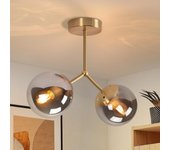 Zmh lámpara de techo de cristal para pasillo: lámpara de techo vintage e27 con bola de cristal dorado y 2 luces.