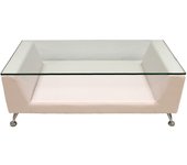 Mf- mesa auxiliar modelo kate baja, fabricada en mdf revestido en similpiel blanca, tapa de cristal templado, 120x60 cm - diseño elegante y versátil