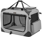 Transportín plegable para gatos y perros, portátil en tela oxford con malla transpirable, marco metálico, asas, 81x58x58 cm, color gris ahumado