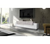 Teo mueble tv, aparador bajo de salón, base para mueble para televisión, 100% made in italy, 200x45h52 cm, blanco brillo y cemento