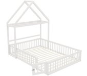 Cama infantil de madera maciza con espacio de almacenamiento, barandilla completa